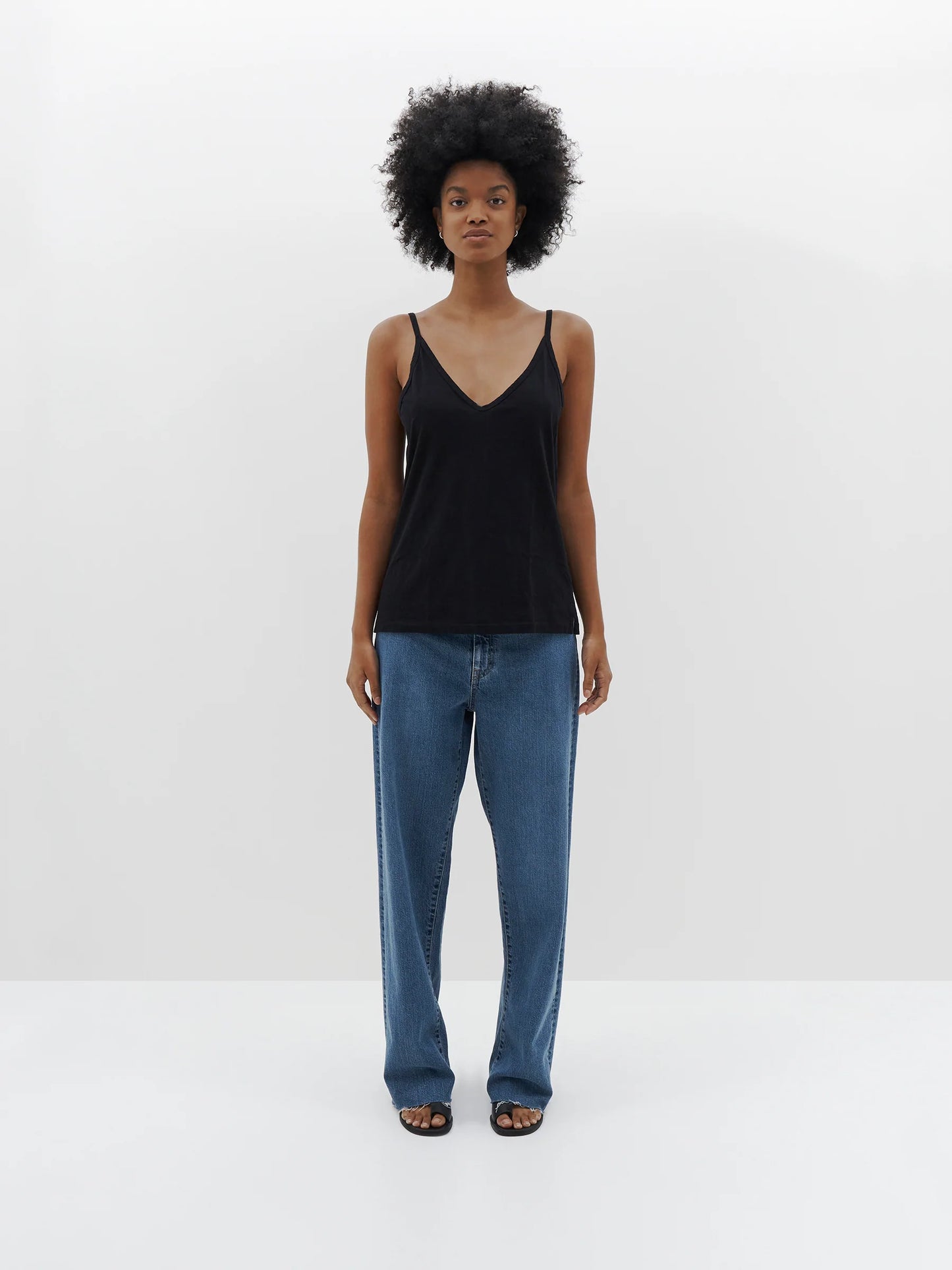 V NECK JERSEY CAMISOLE - BLACK