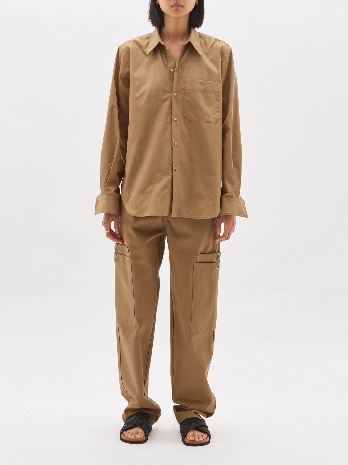 CONTRAST DETAIL DINNER SHIRT - DARK TAN