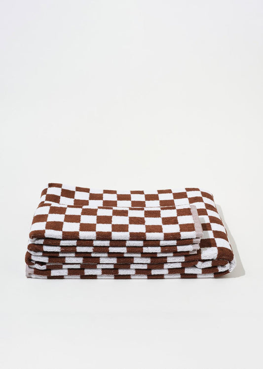HAND TOWELS SET OF 2 - BROWN SMALL CHECK