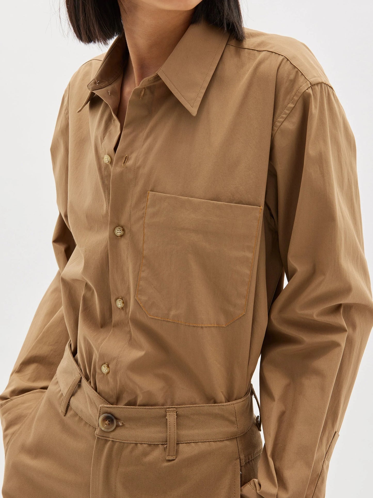 CONTRAST DETAIL DINNER SHIRT - DARK TAN