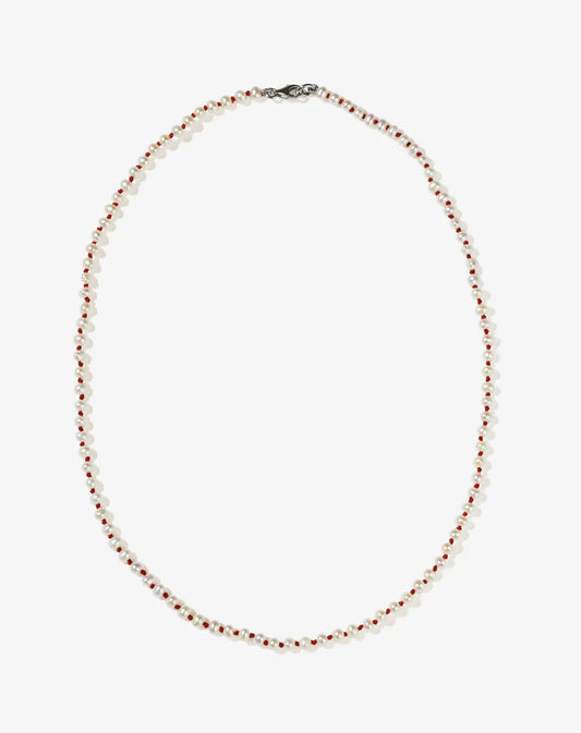 KNOTTED MICRO PEARL NECKLACE - SILVER RED