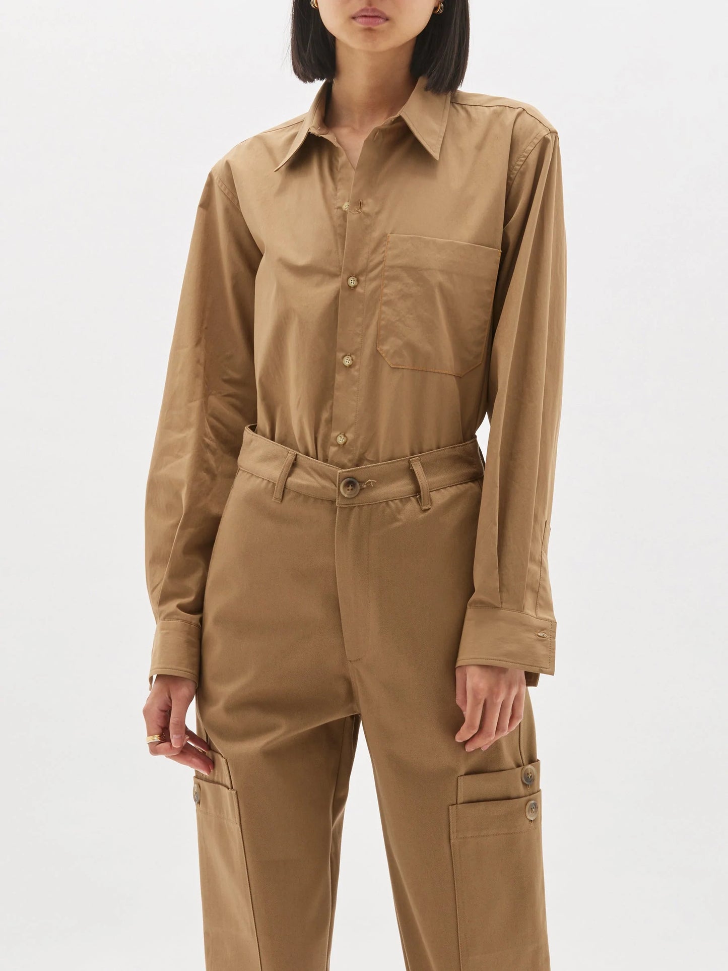 CONTRAST DETAIL DINNER SHIRT - DARK TAN