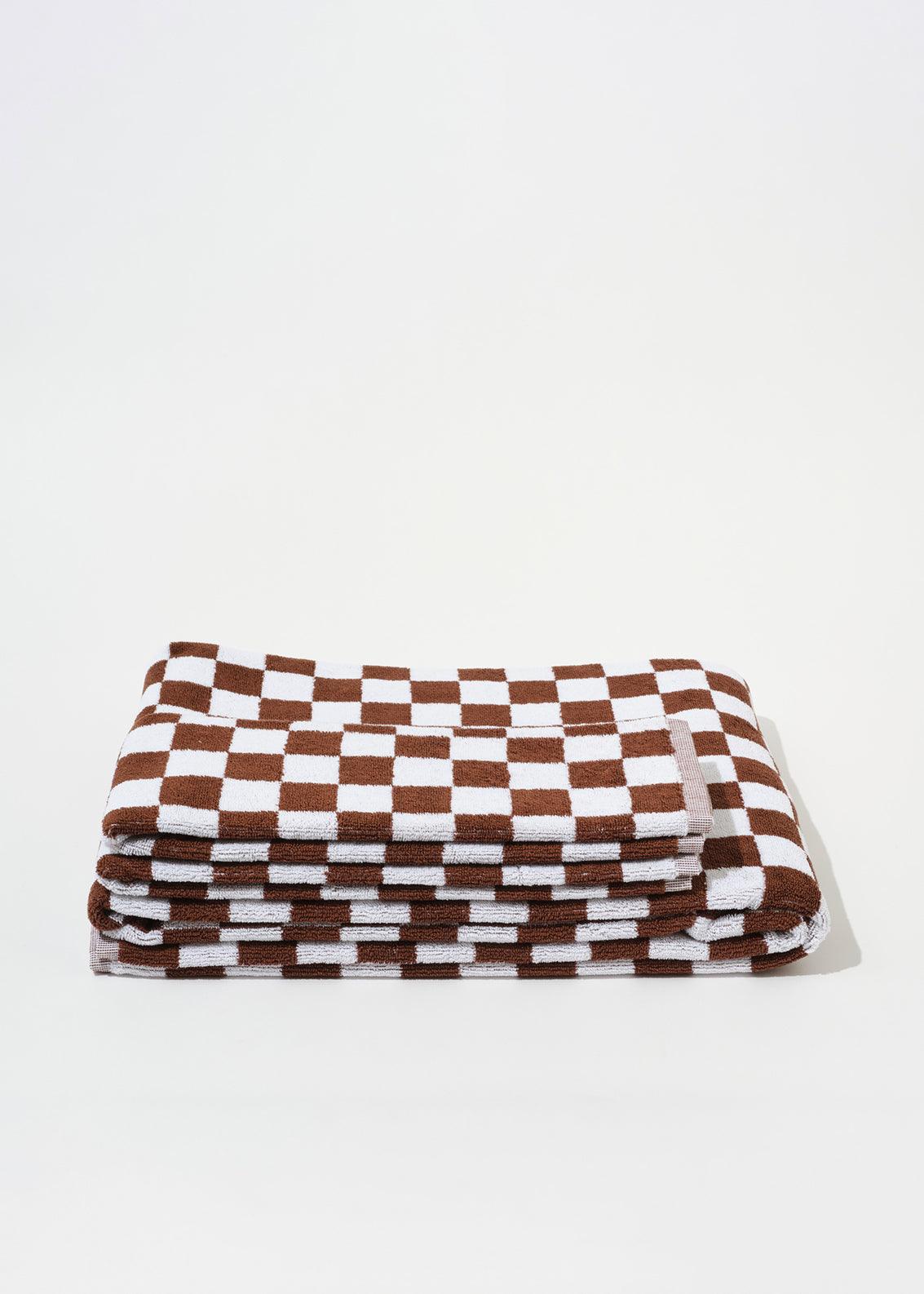 SINGLE LARGE TOWEL - BROWN SMALL CHECK