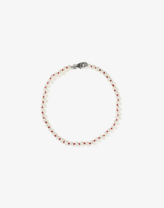 KNOTTED MICRO PEARL BRACELET - SILVER RED