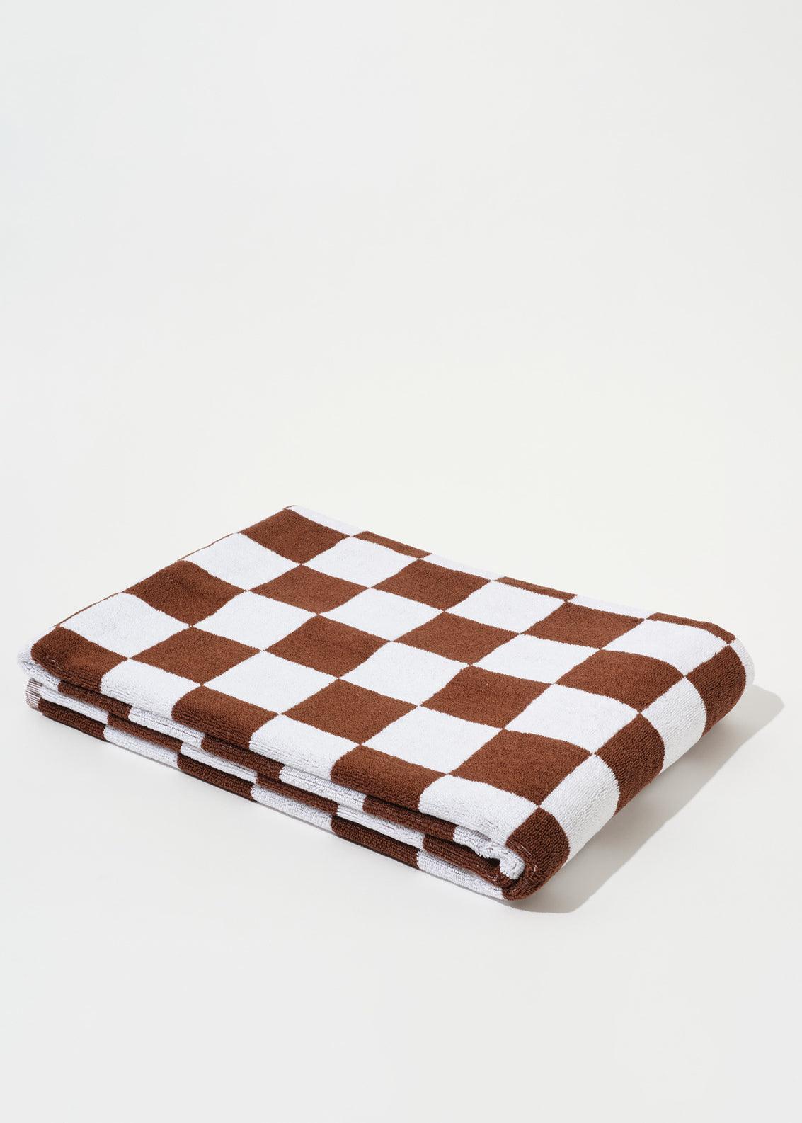 SINGLE LARGE TOWEL - BROWN BIG CHECK