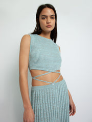 SLEEVELESS TIE CROP - ICE BLUE & GREY MARLE