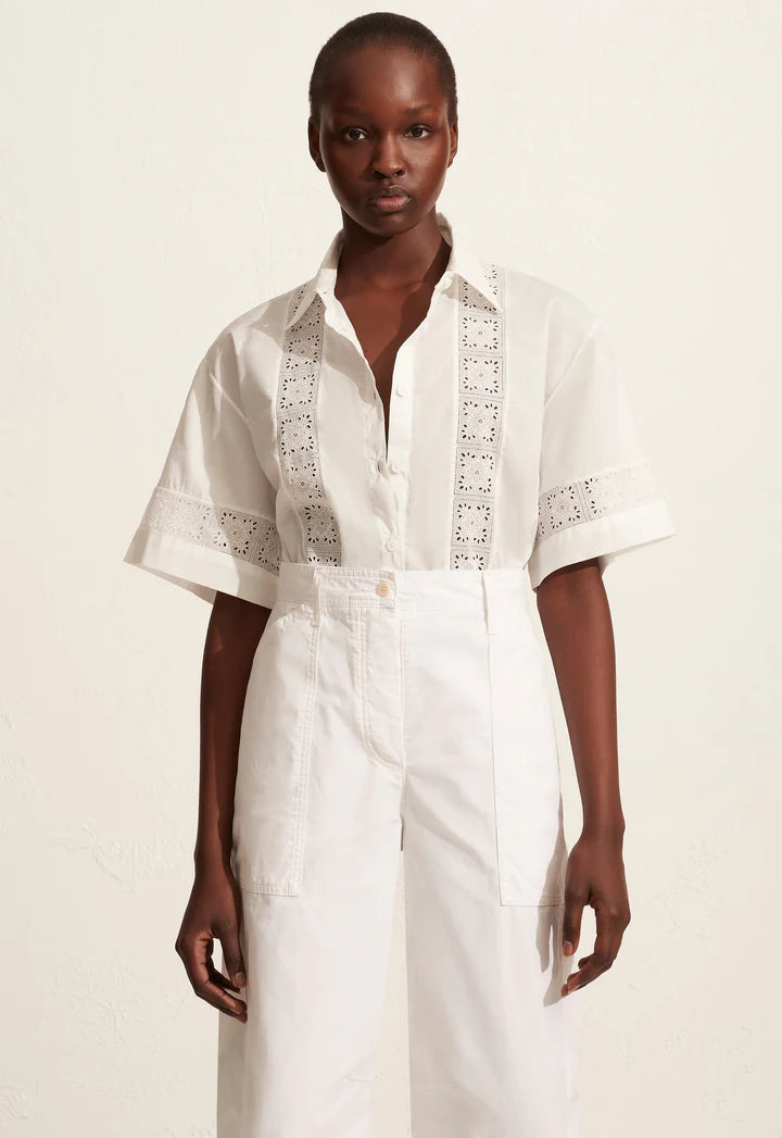 BRODERIE TRIM SHIRT - WHITE